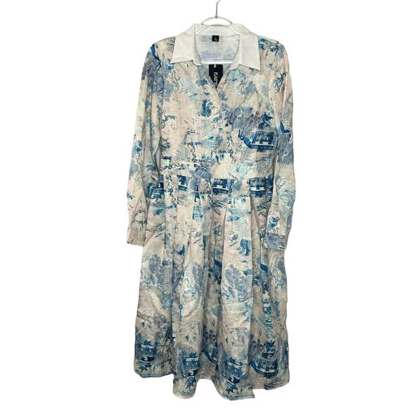 Kaimilan A-Line Midi Shirt Collar Long Sleeve Printed Dress Size 4- NWT - Picture 3 of 11